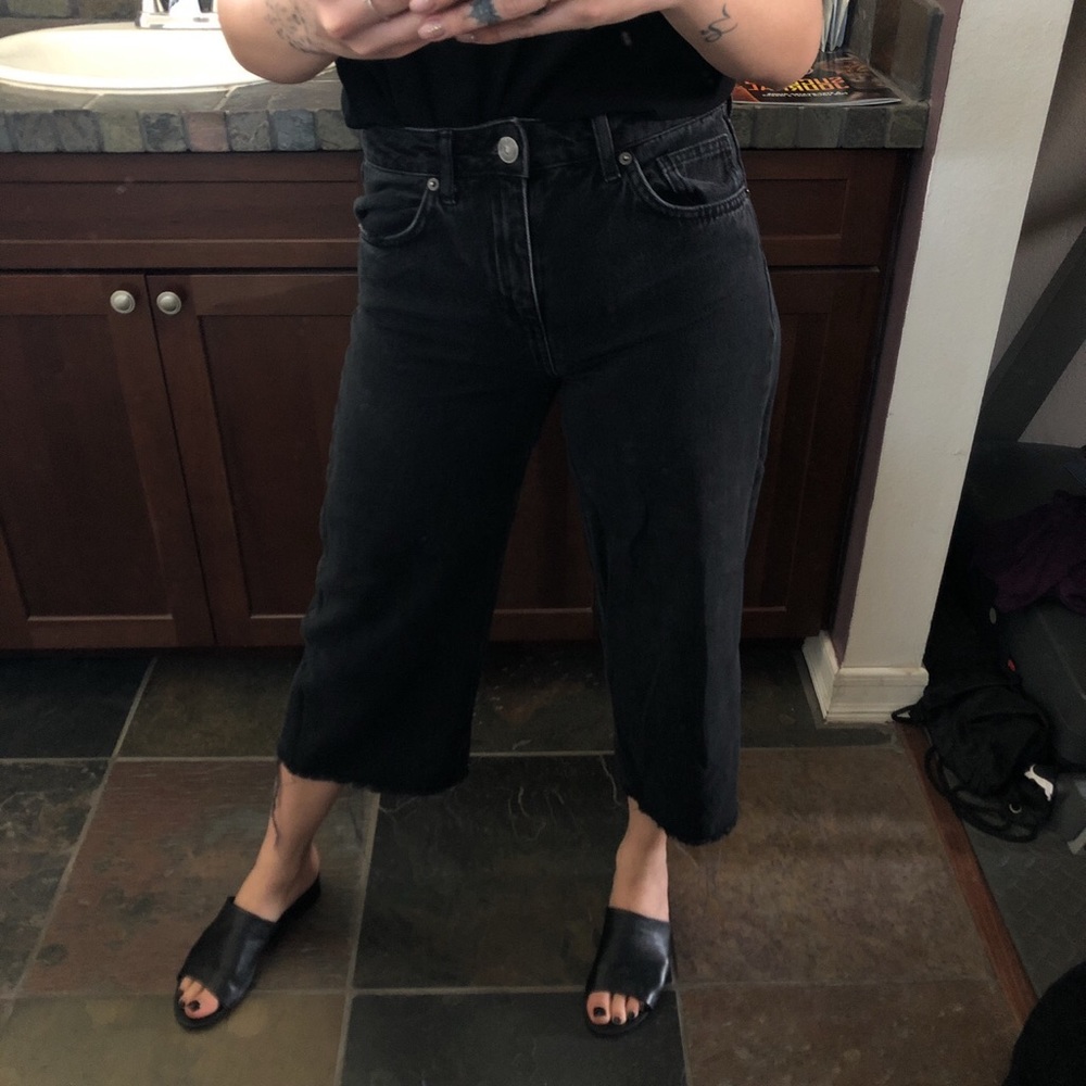 Black wide leg denim